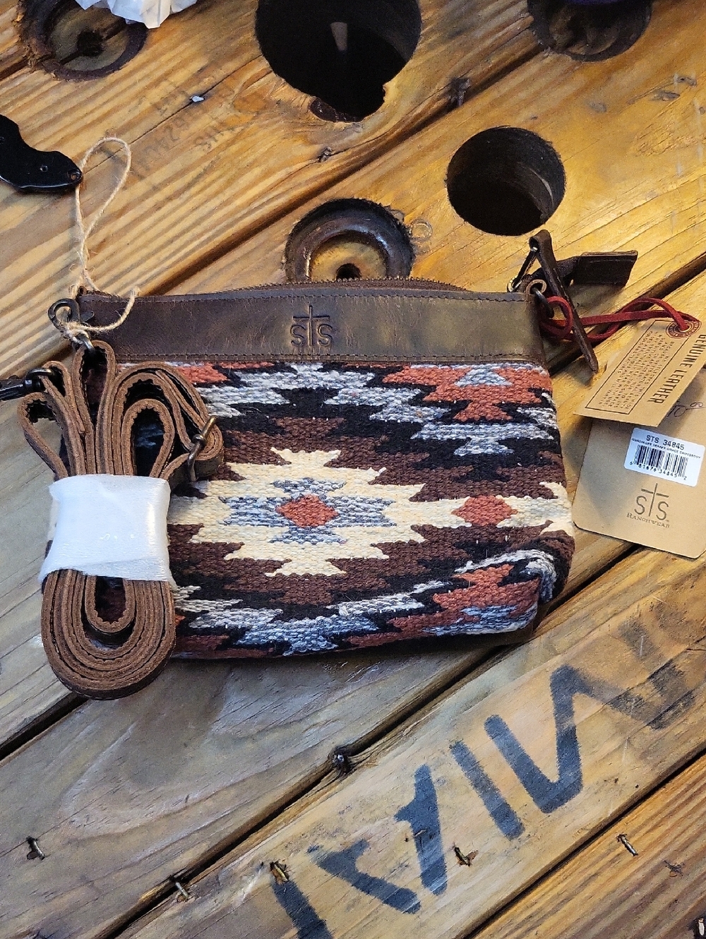 STS Ranchwear Southwestern Pattern Crossbody Bag in Brown, Cream, Rust
